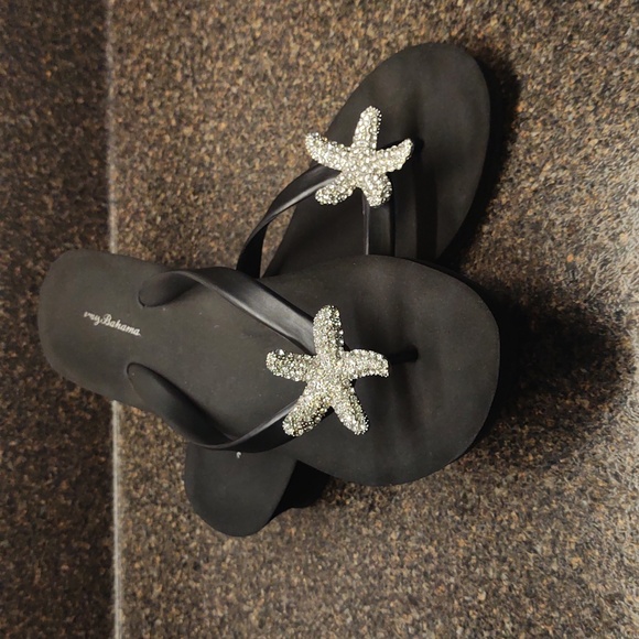 Tommy Bahama Rhinestone Starfish Wedge Sandals Black Size 9 - Picture 16 of 17